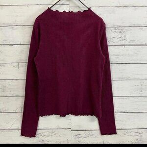 Sponie Ruffle Rib High Neck Top Flattering Bordeaux